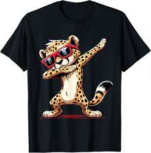 Dabbing Cheetah Sunglasses, Cheetah Design T-Shirt - White - View 2