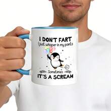 [24-Hour Shipping Within Mexico] Double-Sided Ceramic Mug Penguin Whisper 11oz Ceramic Mug - Fun Design "My Stomach Doesn't Hurt, I Just Whisper" With Cute Penguin Balloons, Reusable Thermal Mug For Coffee Or Tea, Perfect Gift For Penguin Lovers, Family And Friends. - 5 - 查看 2