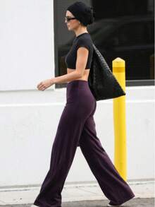 1 Pair Of Women's Loose-Fitting, Solid-Color Wide-Leg Yoga Pants, Comfortable And Versatile, Suitable For Running, Working Out, And Yoga In Spring - Purple - View 7