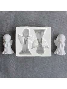1个3D天使造型硅胶模具，适合手工制作：非常适合制作肥皂或陶土制品 - 灰天使男孩女孩 模具 - 查看 3
