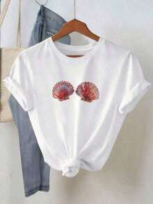 Mermaid Costume T-Shirt With Seashell 001 - White - View 3