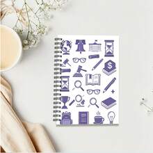 1pc A5 Notebook, Purple Cover With Simple Study & Office Icons, Spiral Bound Notepad Suitable For Back To School, Daily Notes And Study Planning - A5 - View 5