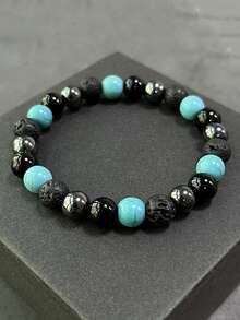 YAUKIA Pulsera de protección de obsidiana vintage para hombres, hematita & lava, transforma la energía negativa, coraje, resistencia, joyería para yoga y meditación - Multicolor - View 12