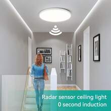 CANMEIJIA 1 PIEZA Luz de Techo LED Redonda 220V con Sensor de Radar e Interruptor de Sensor, Iluminación de Techo con Sensor, Iluminación Automática, Luz de Techo Inteligente Apta para Garaje/Ático/Entrada/Pasillo/Habitación/Cocina/Baño/Aseo/Balcón - Blanco (luz blanca fría) - Ver 12