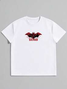 Strevion Men's Simple Batman Flight Graphic Print Lettering Round Neck Short Sleeve Summer T-Shirt - White - View 2