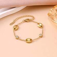 1pc Stainless Steel Pig Nose Rhinestone Bracelet, Gift For Girlfriend And Best Friend - Gold - View 2