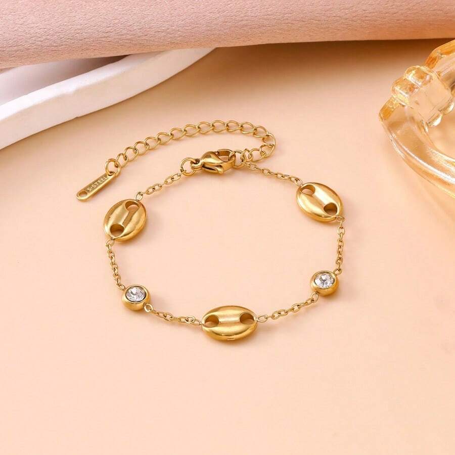 1pc Stainless Steel Pig Nose Rhinestone Bracelet, Gift For Girlfriend And Best Friend