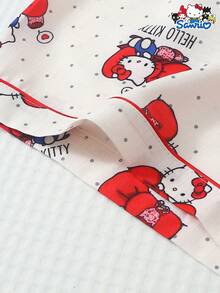 Sanrio Women's Pajama Set, Hello Kitty Short Sleeve Pocket Top And Bow Shorts Casual Loungewear Set - Apricot - View 7