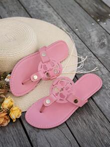 2026 New Wide Fit Fringe Trim Woven Flat Slides, Linen-Like Square Toe Sandals, Plus Size Friendly - Pink - View 3
