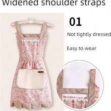2pcs/1pc Floral Princess Apron With Adjustable H-Strap And Pocket, Suitable For Cooking, Baking And Restaurant Use, Pink And Beige Floral Pattern, Essential For Baking, Cute Apron, 2581 Sold - A - View 6