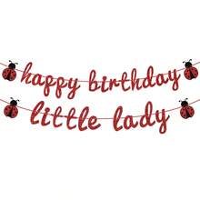 一套瓢虫主题“小淑女生日快乐”横幅 - 女孩迎婴派对/生日派对背景 - 宝宝1/2/3岁生日装饰用品,适用于宝宝派对生日庆祝活动、瓢虫主题派对、生日派对、室内/室外聚会、拍照区装饰 - 生日拉旗 - 查看 7