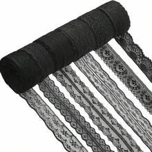 6 Rolls Black Lace Ribbon Set 10M Floral Embroidery Lace Trim For Sewing DIY Craft Gothic Lingerie Dress Decoration Gift Wrapping Fabric Accessories - A-black - View 11
