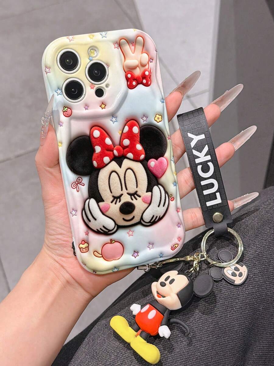 This Disney Mickey Mouse Lanyard Phone Case Is Fully Covered In TPU Material. It's Shockproof, Lightweight, And Compatible With IPhone17/16/11/13/15/15 Plus/15 Pro/15 Pro Max/12/14 Pro Max/11 Pro Max/12 Pro/12 Pro Max/13. This Phone Case Makes A Popular Birthday Gift Or Business Gift; It's Durable, Stain- And Fingerprint Resistant, And Suitable For Both Men And Women. The Set Also Includes A Mickey Mouse Phone Case And A Mickey Mouse Plush Bracelet. It's A Perfect Gift For Friends And Family. This Stylish Phone Case Is Fun, Lightweight, And Durable. IPhone17 Pro Max Phone Case, Minnie Mouse Phone Case. - trắng - Xem 1