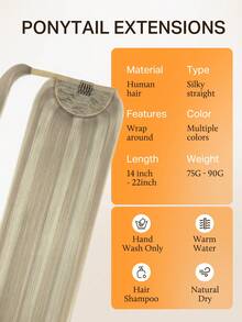 DOORES Invisible Ponytail Hair Extensions, Easy To Install, 100% Human Hair, Straight, 14-22 Inches, 75-90g, High Quality Remy Hair Extensions With Clips, Natural Look And Soft Touch - S17A/60A - View 2