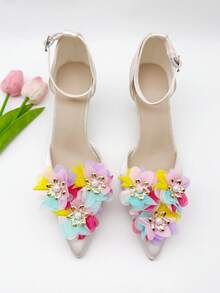 2 pièces Nouveaux clips de chaussures élégants et colorés avec fleurs en strass détachables - Parfaits pour les mariages, les fêtes de mariée et les talons hauts - Multicolore - Voir 11