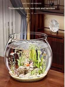 Round Transparent Beta Fish Tank Home Decor Small Ornamental Fish Tank Desktop Fish Tank - Multicolor - View 4