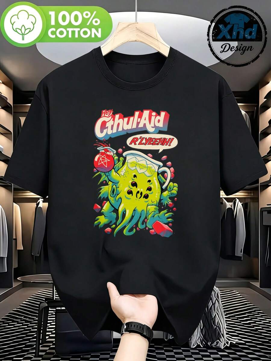 Men's T-Shirt Cthul Help R Licein Comfortable And Versatile Casual Outdoor Short Sleeve - 黑色 - 查看 1
