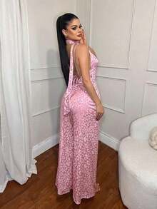 MEXSHEIN  Vestido de mujer con escote en V profundo y espalda descubierta con estampado de cebraMEX RAW4 - Rosa - Ver 2
