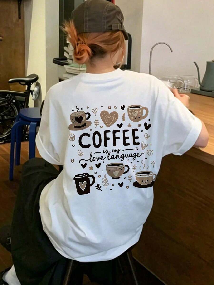 [ 100% Cotton ] Recommended New Products For Summer 2026: Lace Logo T-Shirt, Summer Dress, Women's Fashion T-Shirt, Short Sleeve Office Casual 200g Cotton Cartoon Character Printed Loose White Top, Y2K Women's Top, Spring Dress Top - White - View 1