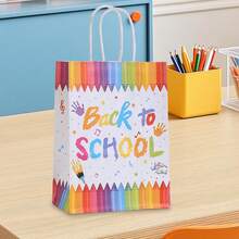 6/18PCS Back To School Theme Party Gift Bags, Apple Book Rainbow Pattern Printed Kraft Paper Bags, Suitable For Student Welcome Gifts And Back To School Celebration Item Storage And Souvenir Packaging Bags, Birthday, Back To School Party Handheld Gift Bags - 500 - View 5
