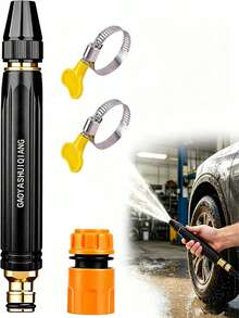 360°旋轉3噴頭灑水器，配可調式高壓水管，適用於園藝澆水與洗車，附增壓噴頭與家用軟管，高壓清洗機配件，多功能 - A - 查看 2