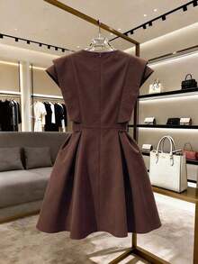 Vestido corto elegante y romántico para vacaciones, trabajo y uso diario - Negro - Ver 9