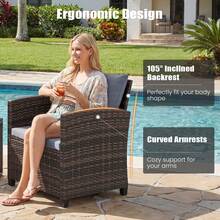 GOFLAME 3-Piece Garden Furniture Set PE Rattan Outdoor Bistro Conversation Set With Cushioned Sofa And Tempered Glass Coffee Table For Porch Balcony And Backyard - Grey - View 5