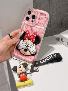This Disney Mickey Mouse Lanyard Phone Case Is Fully Covered In TPU Material. It's Shockproof, Lightweight, And Compatible With IPhone17/16/11/13/15/15 Plus/15 Pro/15 Pro Max/12/14 Pro Max/11 Pro Max/12 Pro/12 Pro Max/13. This Phone Case Makes A Popular Birthday Gift Or Business Gift; It's Durable, Stain- And Fingerprint Resistant, And Suitable For Both Men And Women. The Set Also Includes A Mickey Mouse Phone Case And A Mickey Mouse Plush Bracelet. It's A Perfect Gift For Friends And Family. This Stylish Phone Case Is Fun, Lightweight, And Durable. IPhone17 Pro Max Phone Case, Minnie Mouse Phone Case. - trắng - Xem 2