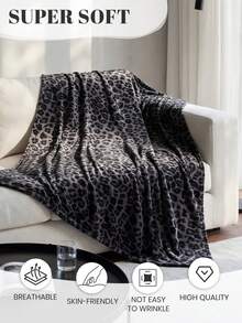 South Life 1pc Flannel Blanket, Modern-Style Plush Blanket ,Perfect For Room Decor,Car, Outdoor, Ultra Soft,Cozy , Easy Care, Pink And Bow Pattern, Multi-Functional All-Season Blanket, Air Conditioning Blanket, Sofa Throw, Home Decor For Party, A Thoughtful Gift For Friends, Family, Fathers Day Gift, Birthday Decorations, Grad Party Decor, Fathers Day Decor, Graduation Gift, Birthday Gift - 黑色豹紋 - 查看 4