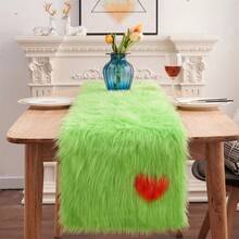1pc Heart-Shaped Plush Vanity Table Runner, Birthday Party Bedside Decor - Heart-shaped Green Table Runner - View 2
