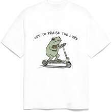 Christian T-Shirt, Funny T-Shirt With A Frog "Go And Praise The Lord", Humorous T-Shirt For Bible Study, T-Shirts With Good Graphics For Men And Women. - 白色 - 查看 1