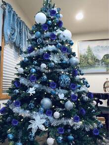 20/5入 閃粉人造金粉色玫瑰花含莖，DIY花卉適用於婚禮花束、情人節、母親節、居家與派對裝飾 - 寶藍色 - 查看 3