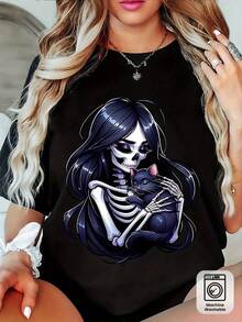 Camiseta de mujer para primavera y verano - Negro - Ver 2