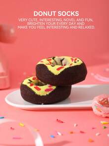 CREATOR SOCKS 1 Pair Of Funny Donut Mid-Calf Socks, Cute And Novelty Donut Creative Gift Box Design, Funny Socks, Can Be Given As A Surprise Gift For Birthdays/Parties/Weddings/Father's Day/Graduation Season/Back-To-School Season/Halloween/Christmas And Other Holidays, Soft, Comfortable, Fashionable, And Quirky, Holiday Essentials, Suitable For Summer Vacations/Outdoor Sports/Running/Gym Workouts/At Home/Office Work/And Other Daily Casual Occasions - Khaki - View 7