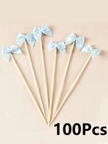 100/50/1pc Blue Bow Bamboo Picks, Elegant Bow Bamboo Skewers, Suitable For Appetizers, Drinks, Birthday Parties, Bachelorette Parties, Bridal Showers And Bow-Themed Parties Decoration - Multicolor - View 12