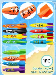 12pcs/Set Fun Cartoon Print Diving Rockets, Streamlined Glide & Sink Torpedoes, Pool Breath-Holding Training & Water Play Toys, Summer Water Fun Essentials! High Elasticity & Durable Diving Rockets, Pool Throwing Interactive Fun Toys - Multicolor - View 9