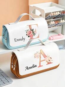 3-Tier Large Capacity Pencil Case, Custom Personalized Name With Initial Pattern Exclusive Bag, Suitable For Student Stationery Storage, Back-To-School Season, School Use, Holiday Gift - Multicolor - View 4
