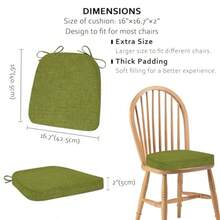 ELFJOY - Juego de 4 cojines de silla antideslizantes para sillas de comedor 4 cojines de asiento con lazos para interiores 16.7 x 16 pulgadas color - Verde - Ver 3