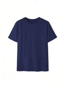 Set Of 3 Short-Sleeved Crew Neck T-Shirts, Casual And Versatile For Summer Wear, For Women - Navy Blue, Light Blue and Off-white. - View 5
