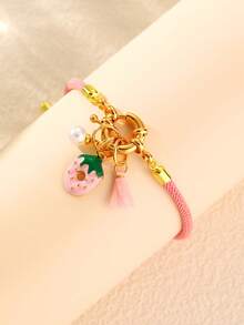 1pc/3pcs Girls Strawberry Pearl Pendant Bracelet Set, Suitable For Daily Decoration - Multicolor - View 2