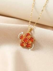 1 dây chuyền mặt hoa zirconia cam xoay được, dây chuyền boho màu vàng phong cách mùa hè đi biển cho nữ, trang sức hoa xoay làm quà tặng - Màu cam đỏ - Xem 2