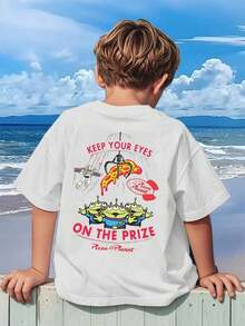 Camisetas de Verano de , Camiseta Gráfica de Buzz  y Pizza Planet, Perfecta para Chicos Geniales.Regalo para Adolescente, Camiseta de Manga Corta para Niños, Cómoda y Transpirable.Ropa infantil de 180g de algodón puro, adecuada tanto para niños como para niñas. Ideal para uso diario, vacaciones, actividades al aire libre y como regalo para niños. - Azul - Ver 3