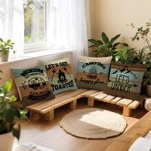 4件裝棕綠色木紋露營標語印花圖案靠墊套 [不含枕芯], 40*40cm/45*45cm/50*50cm, [單面印花] 聚酯纖維沙發、床、客廳、臥室、汽車、辦公室、酒店裝飾、房間裝飾、家居裝飾、臥室裝飾、房間裝飾用品，四季適用，送給家人和朋友的完美禮物 - 彩色 - 查看 8