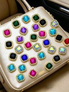 50pcs Multi-Color Square Rhinestone Decorations, Handmade Craft Accessories, Suitable For Shoes, Bags, Clothing, Cosmetic Gift Box Decoration (10mm) - Multicolor - View 3