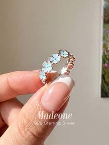 MADEONE 1 chiếc nhẫn hình cỏ bốn lá may mắn, thiết kế vàng hồng mờ, hình cỏ bốn lá, đính đá lấp lánh, đai nhẫn dập nổi, mang ý nghĩa tốt lành, kiểu dáng giản dị, phù hợp cho mọi dịp. - Nhẫn cỏ ba lá may mắn - Xem 4