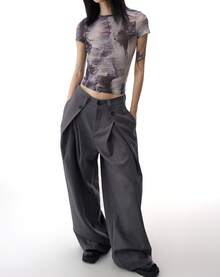 Retro-Style Pleated Slacks For Women With A Draped Feel. Relaxed Fit, Slimming Effect, Versatile Straight-Leg Wide-Leg Casual Pants. - Grey - View 1