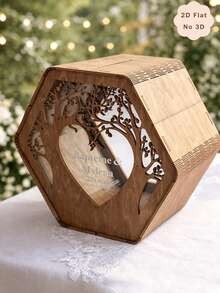 1pc Rustic Wooden Wedding Card Holder, Customizable Name And Date, Slotted Wedding Card Box, Wedding Reception Card Box, Wedding Souvenir - Multicolor - View 2