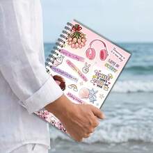 1 pieza Cuaderno A5, Cubierta de diario de espiral con ilustración de pegatinas rosas femeninas y lema motivacional, adecuado para volver a la escuela, toma de notas diaria - A5 - Ver 6