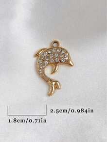 10个镀金水晶动物吊坠，鹿/海豚/猫头鹰造型水钻吊坠，适用于DIY手链/项链饰品制作 - 金色 - 查看 8