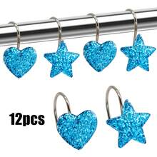 12pcs Shiny Heart & Star Decorative Hanging Hooks, Sturdy Iron Body, Waterproof, Rust-Proof, Suitable For Home & Travel, Decor, Gift Cards, Graduation Gifts, Summer Essentials - Blue - View 1